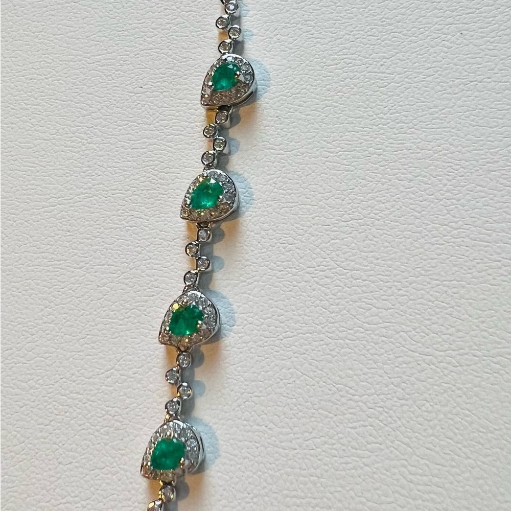 BE1  1.05CT Natural Zimbabwe Kelly Green Emerald Bracelet Rhodium SterlingSilver